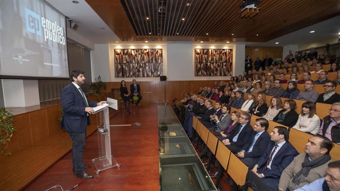 López Miras, durante el acto en el que ha presentado la nueva web
