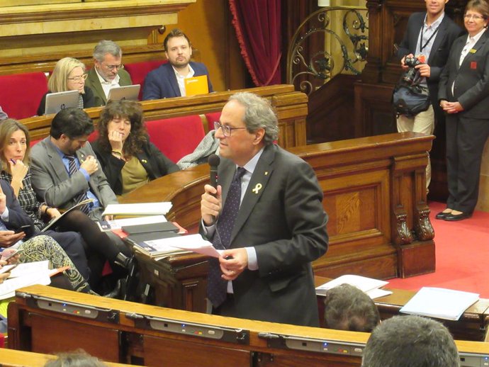 El president de la Generalitat, Quim Torra, en el ple del Parlament