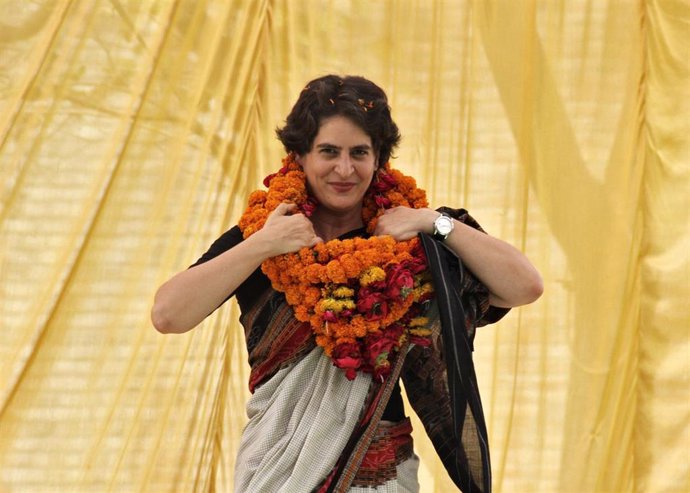 Priyanka Gandhi Vadra en un mitin electoral en Rae Bareli, India