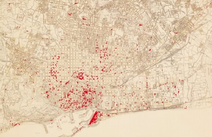 Geolocalización de bombardeos en inmuebles de Barcelona