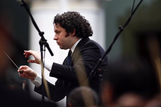 Venezuela's classical music superstar Gustavo Dudamel conducts a concert at the