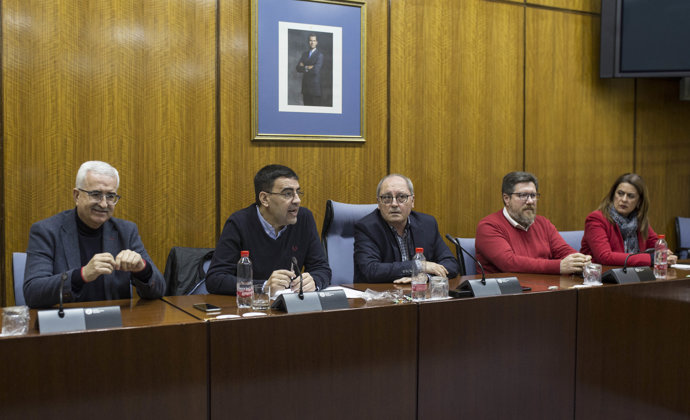 Jiménez Barrios, Gaya y Sánchez Haro en la reunión del Grupo Socialista