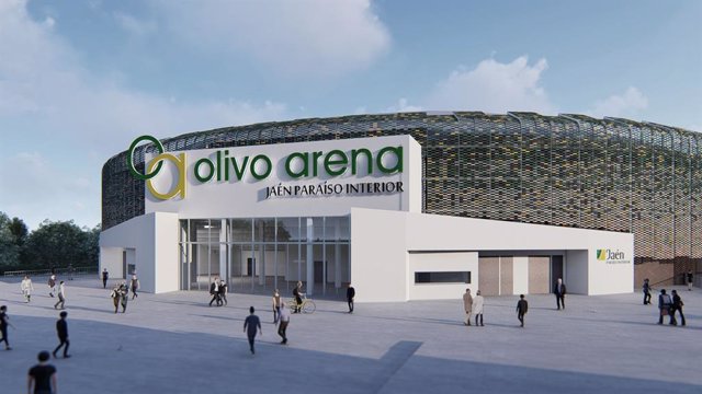 Diseño del exterior del Palacio de Deportes Olivo Arena de Jaén.