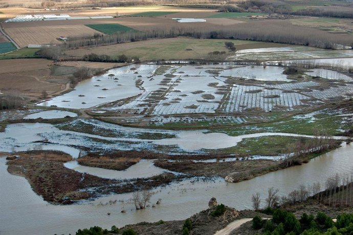Campos inundados por el desbordamiento del Ebro