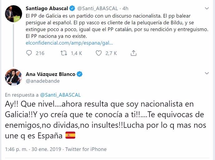 Enfrentamiento en Twitter entre Santiago Abascal y la diputada del PP Ana Vázque