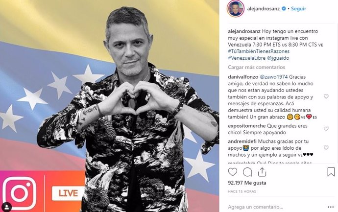 Conversación de Alejandro Sanz con Juan Guaidó a través de Instagram
