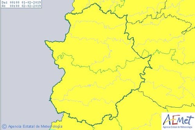 Avisos amarillos por vientos y nevadas en Extremadura
