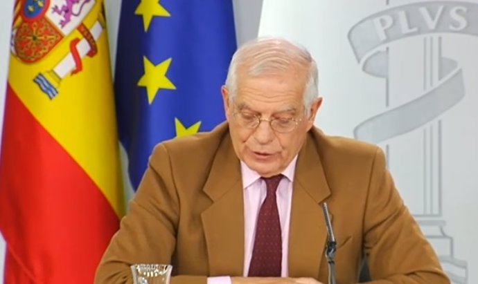 Rueda de prensa del ministro de Exteriores, Josep Borrell, tras el Consejo de Mi