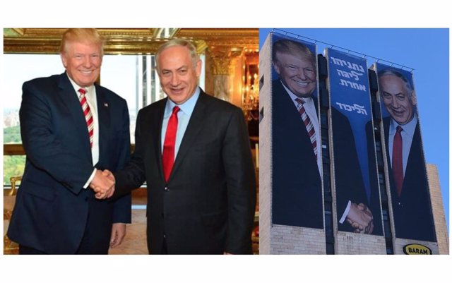 Netanyahu y Trump en un cartel electoral del Likud recortado