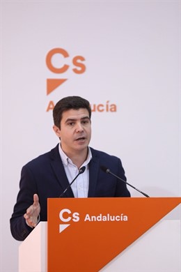 El portavoz parlamentario de Ciudadanos (Cs), Sergio Romero, en rueda de prensa