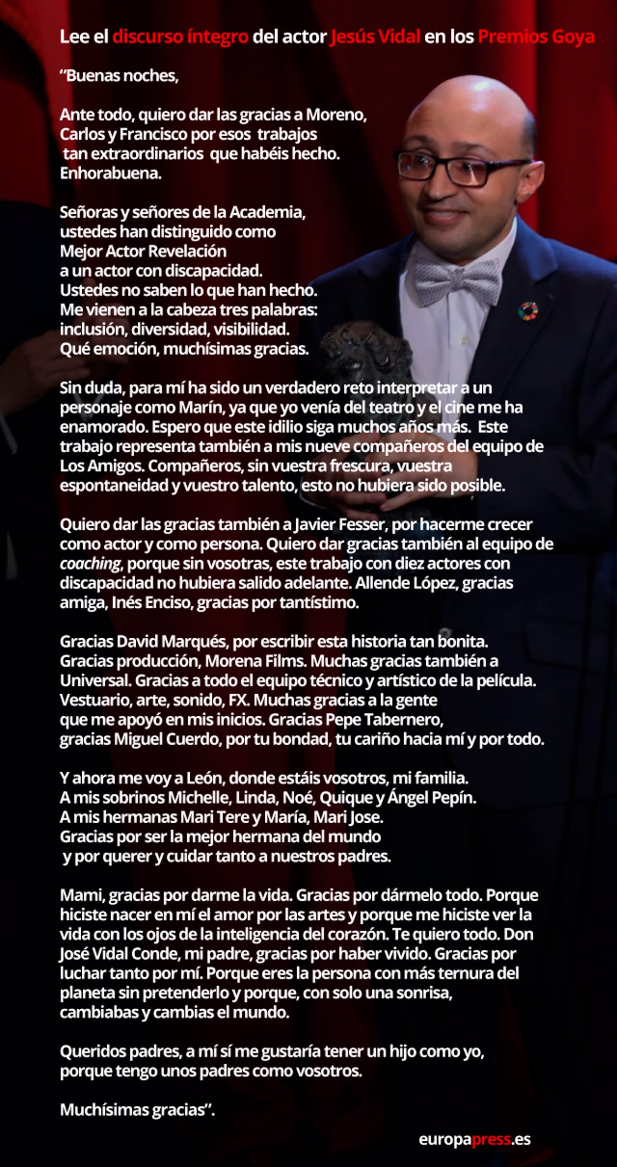 Este es el discurso completo de Jesús Vidal ('Campeones') en los Goya 2019
