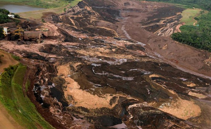 General view from above of a dam owned by Brazilian miner Vale SA that burst, in