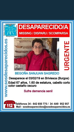 Cartel sobre la persona desaparecida en Briviesca