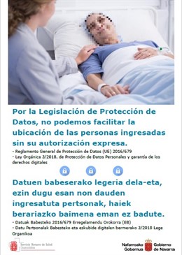Cartel que avisa de la nueva normativa sobre la información de pacientes ingresa