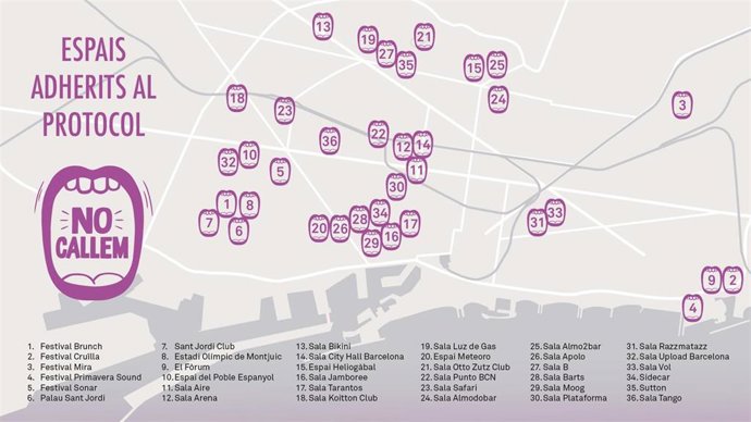 Mapa de los locales de Barcelona adheridos al protocolo 'No callem'
