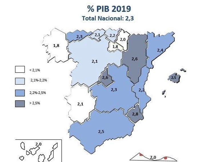 Mapa de crecimiento autonómico, según Ceprede