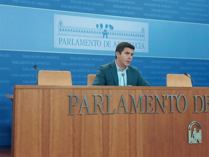 El portavoz adjunto de Cs en el Parlamento andaluz, Sergio Romero, en rueda de p