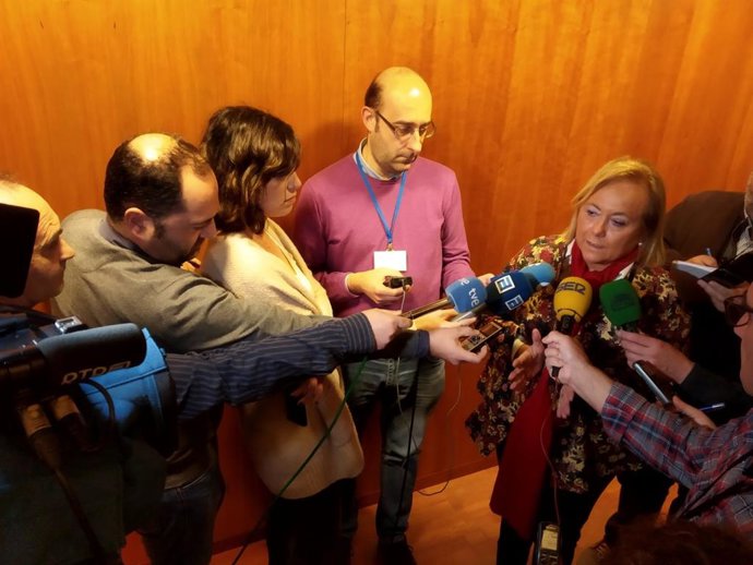 La presidenta del PP, Mercedes Fernández atiende a los medios en la Junta Genera