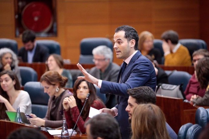 El portavoz de Cs en la Asamblea de Madrid, Ignacio Aguado, recrimina a Garrido