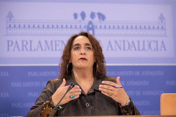 Ángela Aguilera informa en rueda de prensa en el Parlamento andaluz