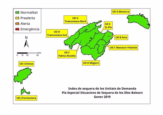 Mapa índex de sequera Balears gener 2019