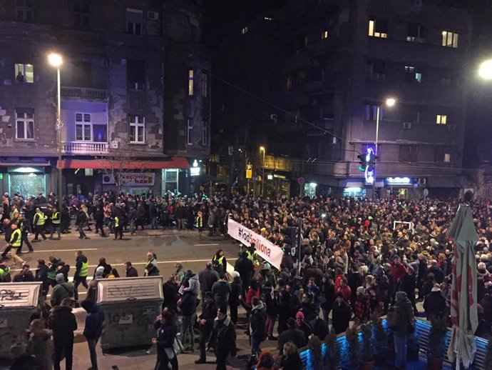 Manifestación contra el Gobierno en Belgrado el 9 de febrero