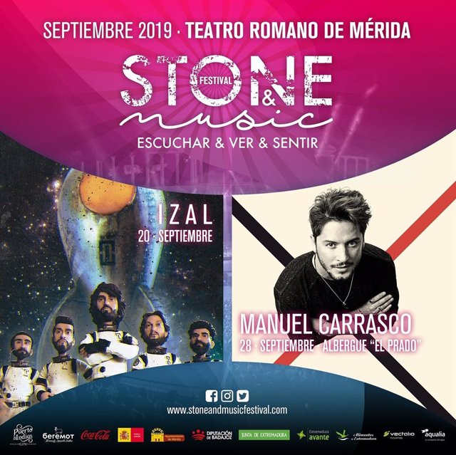 Carte de las actuaciones de Izal y de Manuel Carrasco en el Stone&Music de Mérid
