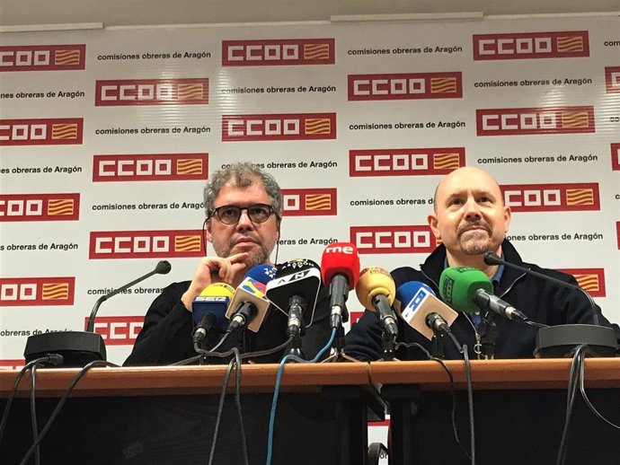 El secretario general deCCOO, Unai Sordo, y el de Aragón, Manuel Pina