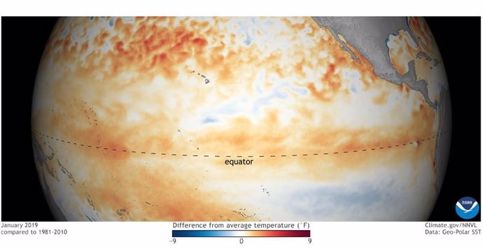 Anomalía de temperaturas en el Pacífico ecuatorial