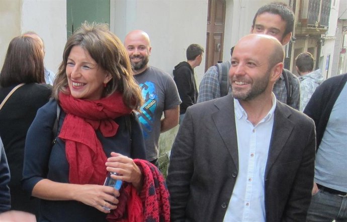 Yolanda Díaz e Luís Villares na campaña electoral de 2016