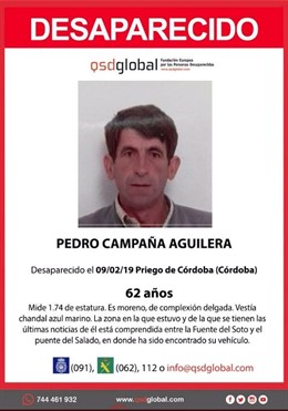 Cartel del vecino desaparecido en Priego de Córdoba