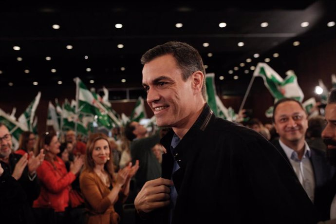 Pedro Sánchez en el acto de presentación del candidato socialista a la reelecció