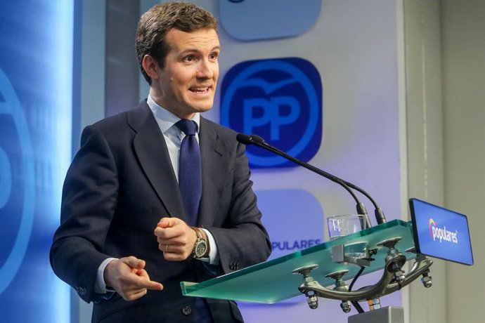 Declaraciones del líder del PP, Pablo Casado, tras la convocatoria del Gobierno 