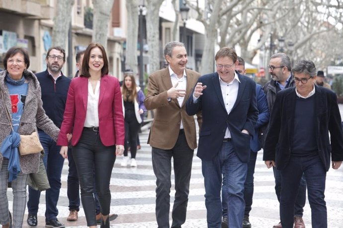 José Luis Rodríguez Zapatero, Ximo Puig i Diana Morant passegen per Gandia