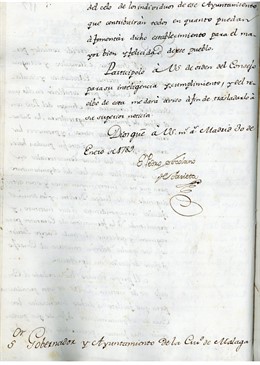 Documento en el Archivo Municipal de Málaga