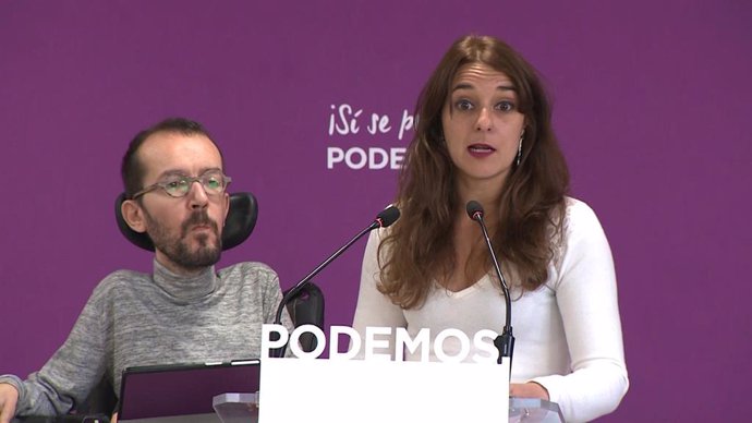 Rueda de prensa de Pablo Echenique y Noelia Vera en la sede de Podemos