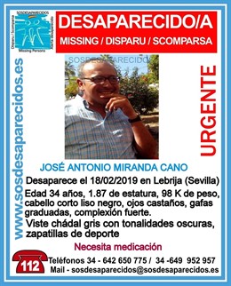 Varón desaparecido en Lebrija