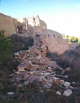 Un tramo de la muralla del Castillo Mayor de Daroca se ha derrumbado este fin de