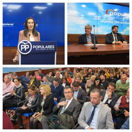 Nuria Fuentes, durante su intervención, e imagen de la Junta Directiva Regional