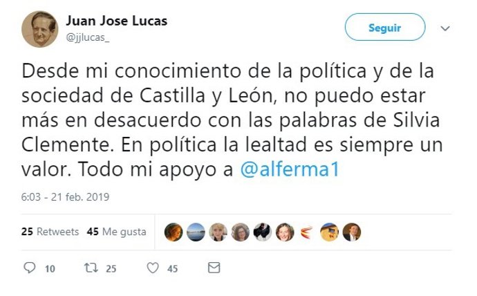 Juan José Lucas muestra su desacuerdo con Silvia Clemente