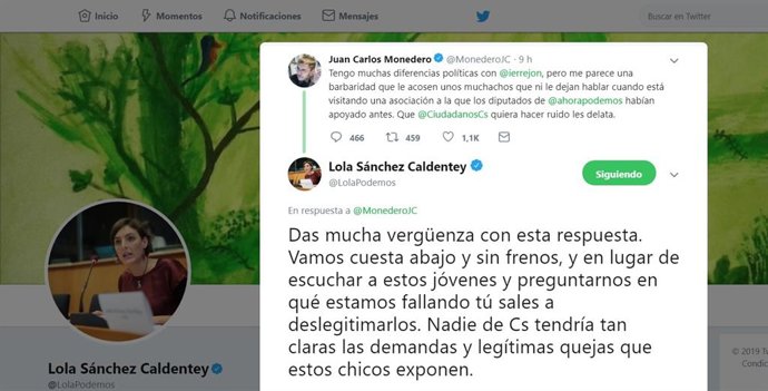 Eurodiputada de Podemos carga contra Monedero por criticar el escrache a Errejón