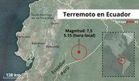 Registrado un terremoto de magnitud 7,5 en la zona este de Ecuador