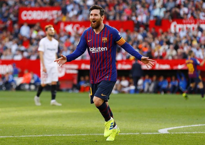 El delantero argentino Leo Messi celebra un gol con el FC Barcelona