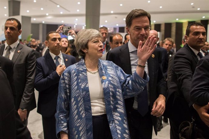 Theresa May el domingo en la cumbre de la UE con la Liga Árabe