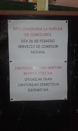 Desconvocada la huelga de comedores en la escuela pública vasca