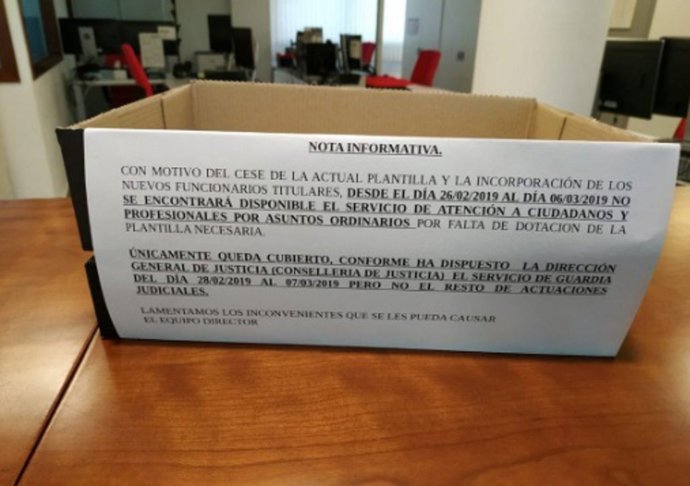 Un juzgado de Massamagrell cierra durante al menos una semana tras quedarse sin 