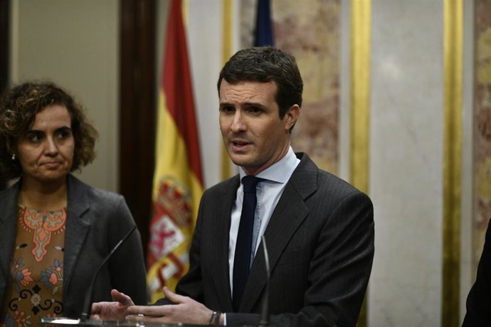 Pablo Casado ofrece una rueda de prensa tras tumbarse en el Congreso el proyecto