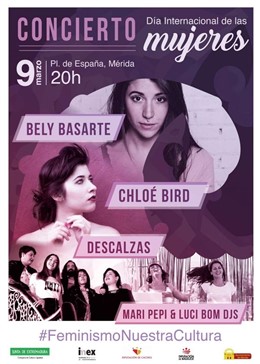 Cartel de un concierto en Mérida con motivo del Día de la Mujer