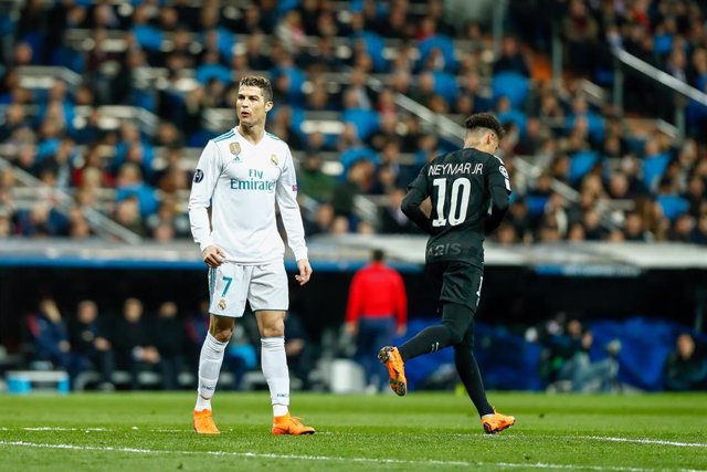 Cristiano Ronaldo of Real Madrid and Neymar of PSG during the Champions League m