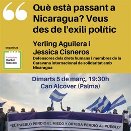 Organizan una charla con activistas nicaragüenses en Palma para explicar la situ